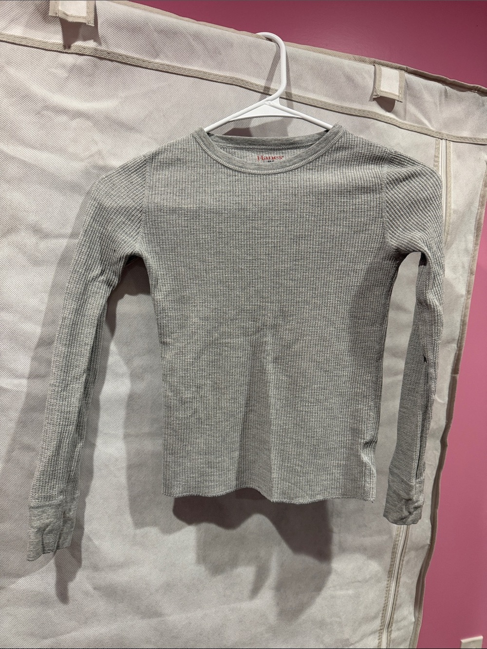 Hanes Kids Long-Sleeve Waffle Thermal Tee - Heather Gray
